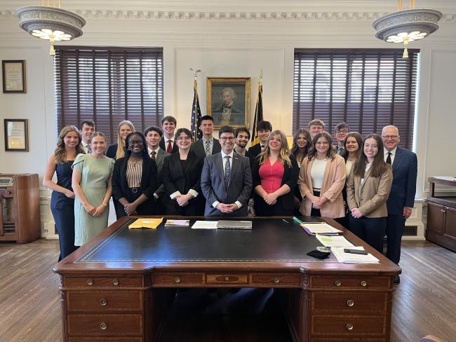 Pittsburgh mayor Corey O'Connor pictured with the Stover Scholars and Dr. Stratton