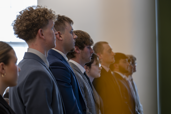 Students standing to be recognized during this year's Sigma Beta Delta Induction and Department Awards Ceremony