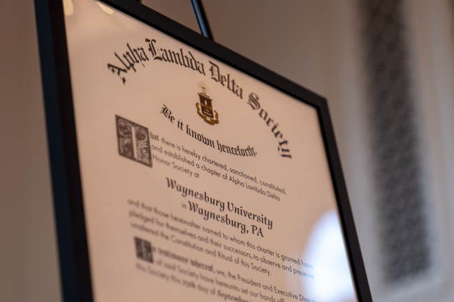Alpha Lambda Delta honor society chapter charter certificate
