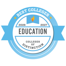 2026-2027 Colleges of Distinction - Best Colleges - Education badge in white, grey, and light blue