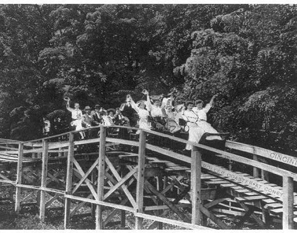 Vintage Photo of People Riding Roller Coaster